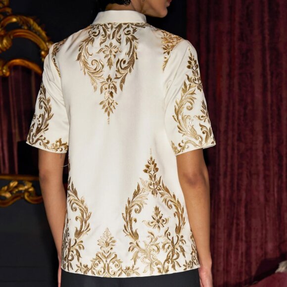 Metallic Embroidered Ivory Shirt - Picture 3 of 4
